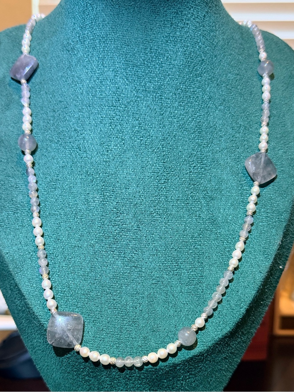 24 Inch Labradorite and Freshwater Pearl Necklace